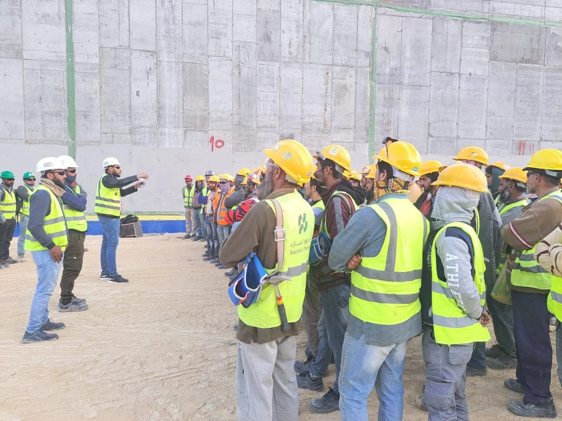Steel fixing team at construction site